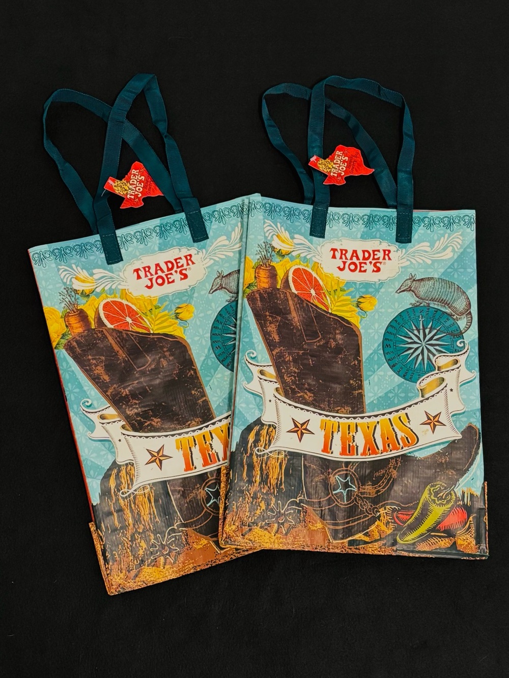 NWT Trader Joe's Texas Reusable Tote Grocery Bags Set of Two